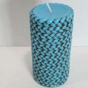 Teal Woven Basket Design 3" T  Wax Candle.